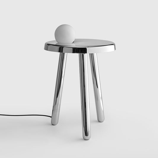 Alby small table with light Design by Matteo Fiorini Polished White Nickel