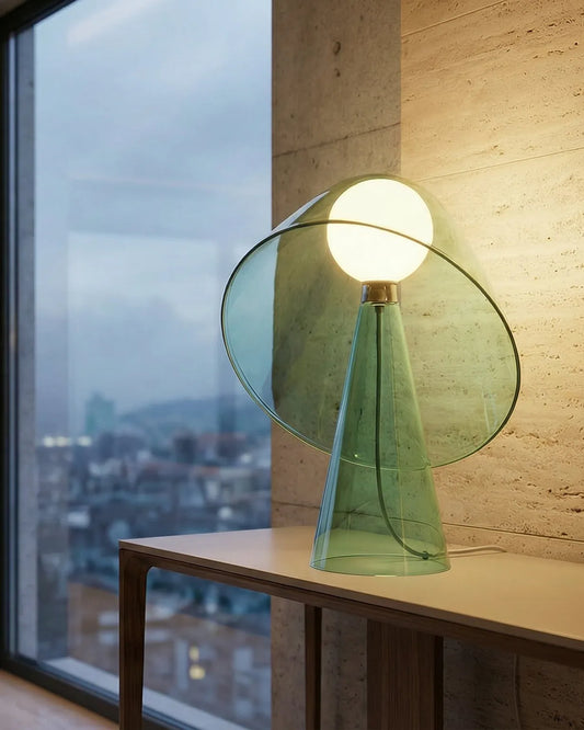 Detail of the Mademoiselle lamp metallic structure, high-quality Italian craftsmanship - green finish Mademoiselle table lamp Design by Quaglio Simonelli