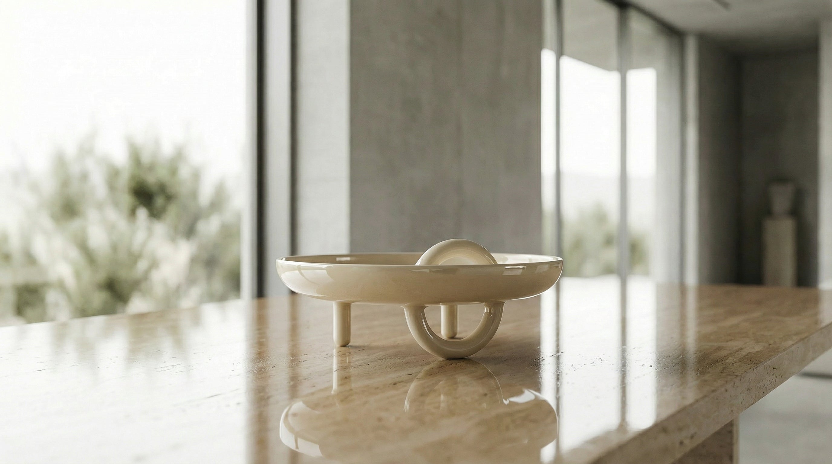 Top view of Atillo geometric bowl, contemporary ceramic home accessory Made in Italy